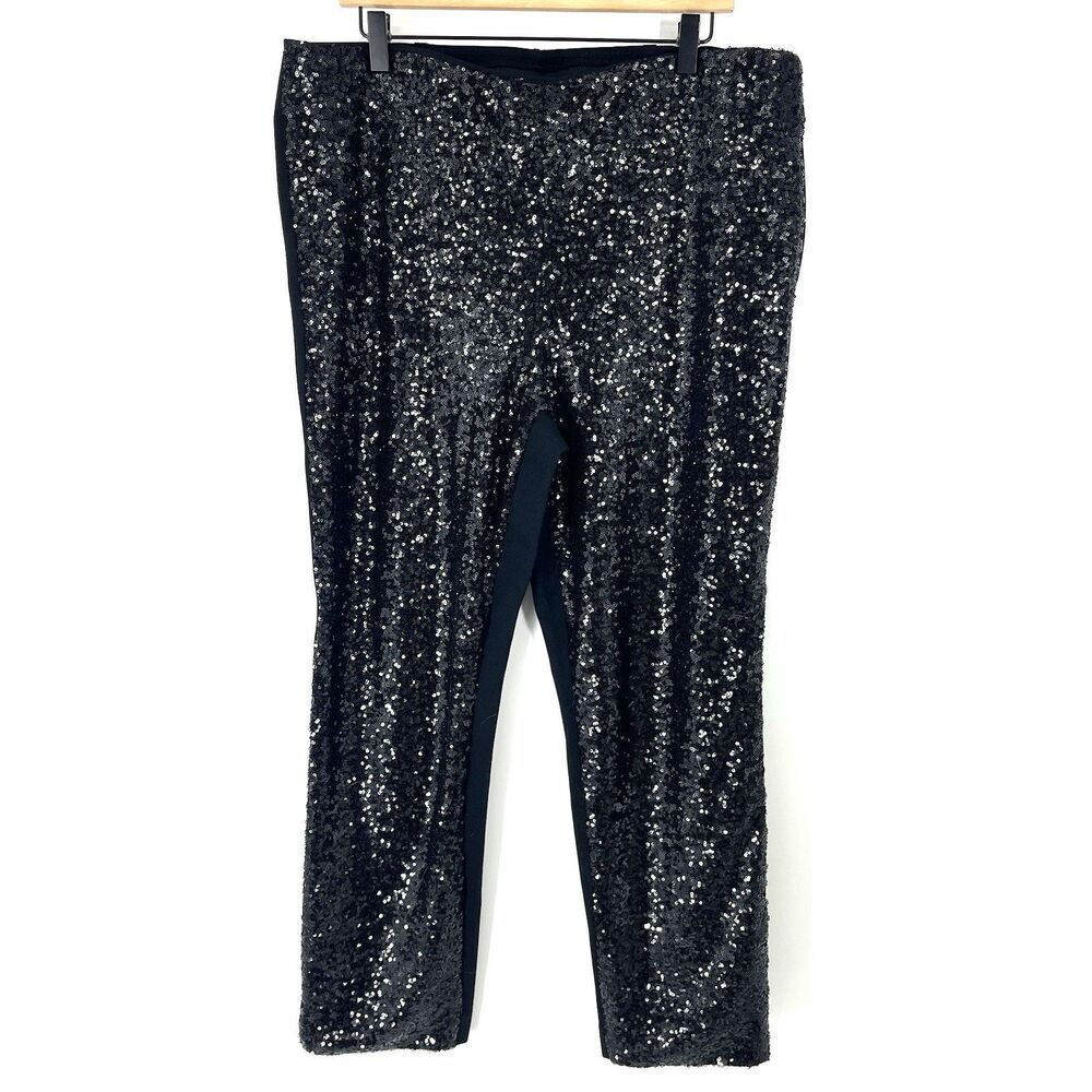 Chicos Pants Size 3 Womens 16 Black Sequin Front Juliet So Slimming Ponte Ankle